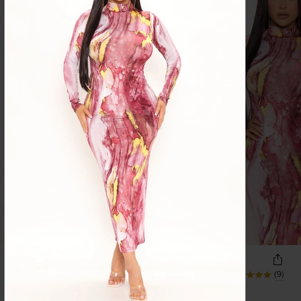 Marble midi long sleeve dress burgundy 1X FASHION NOVA